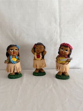 Set of 3 Hula Girl Figurines - Yellow, Blue, Red Accents